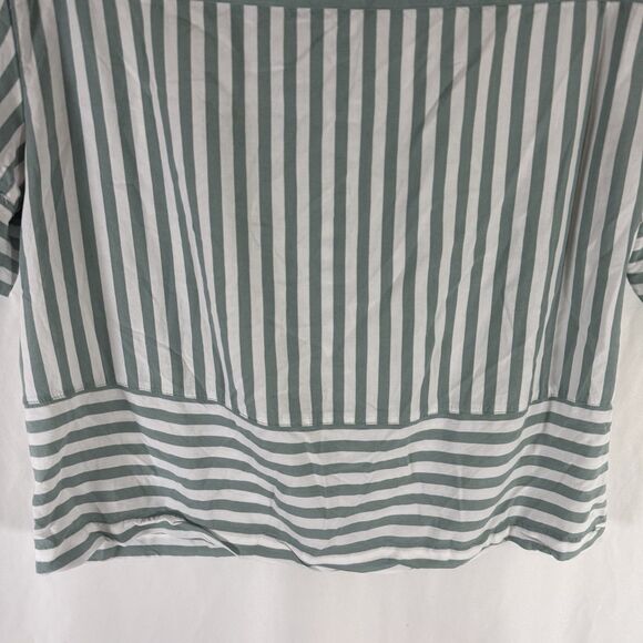 Jane Delancey Blouse Women's Small Green White Striped Short Sleeve Button Up - Picture 9 of 9